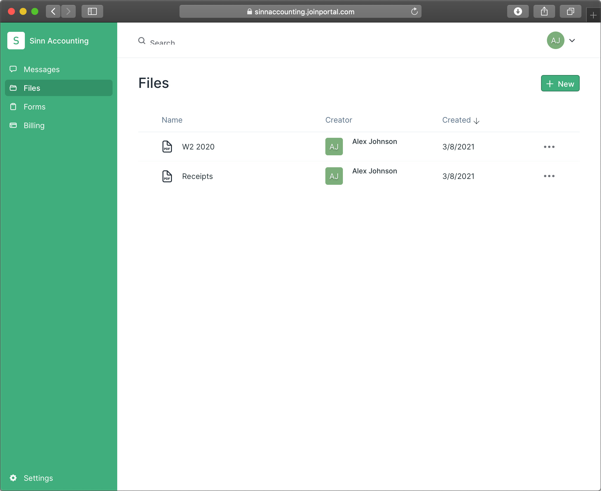 Sinn Accounting client portal file module