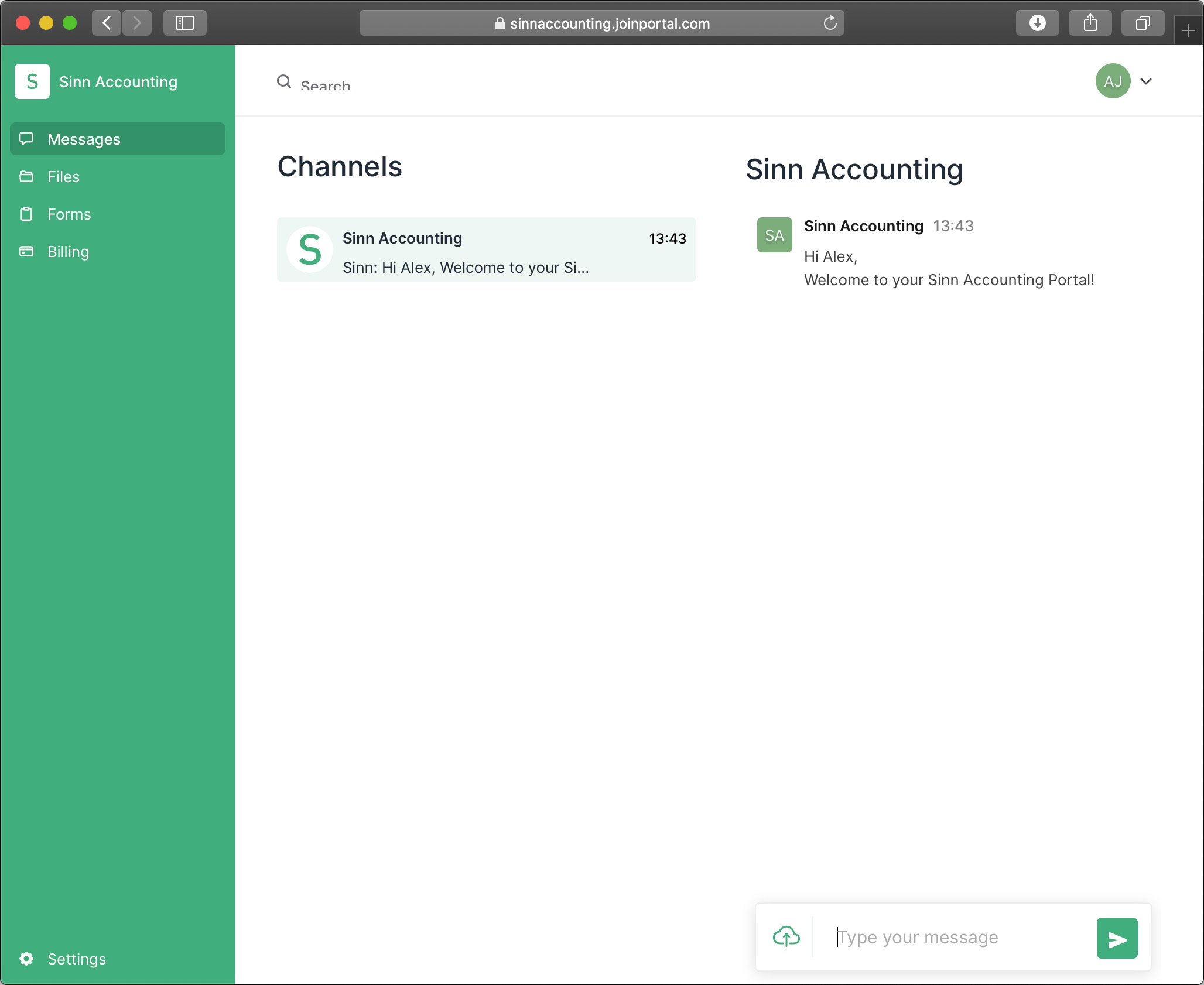 Sinn Accounting client portal messaging module